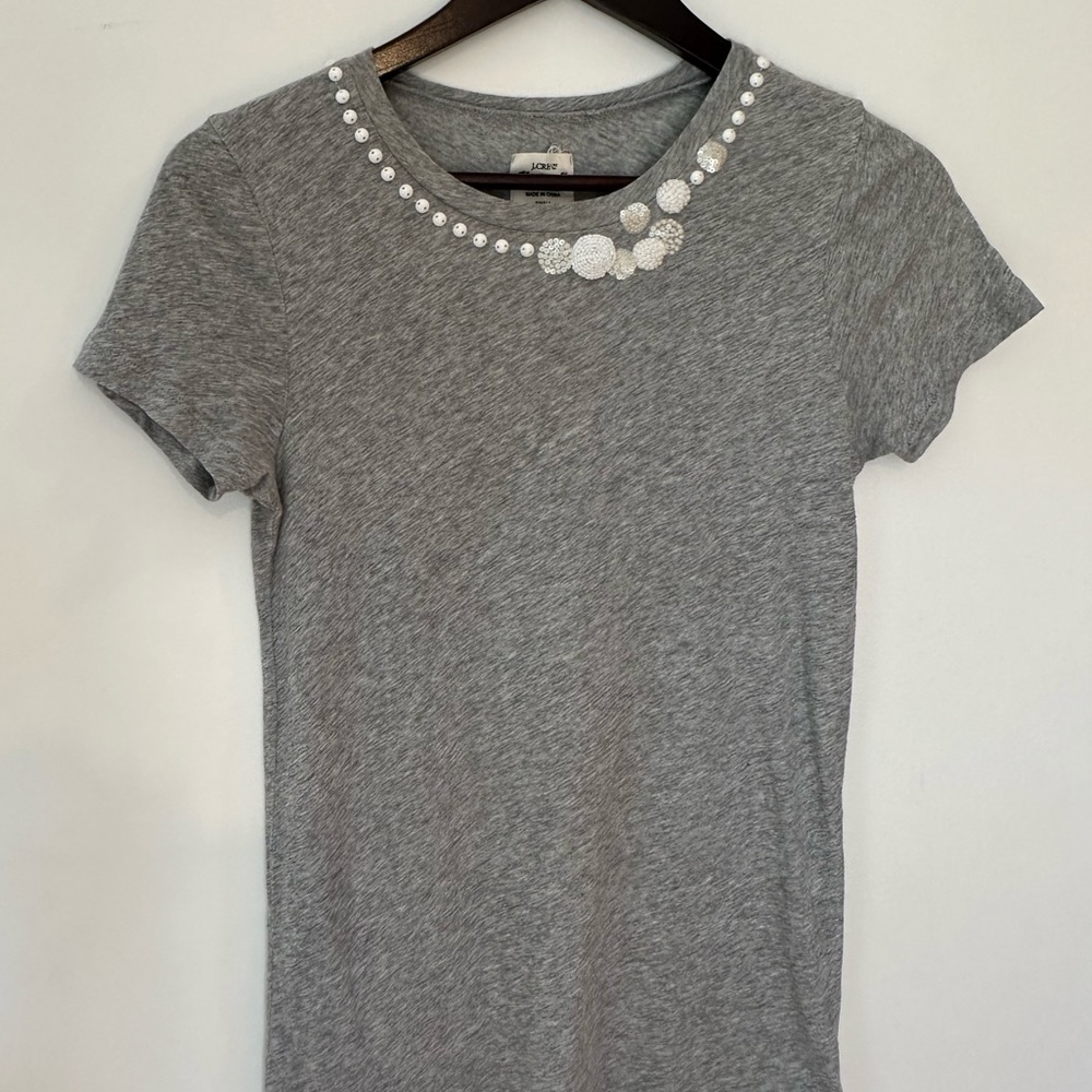 NWOT J Crew Heritage cotton tshirt with beading gray size small